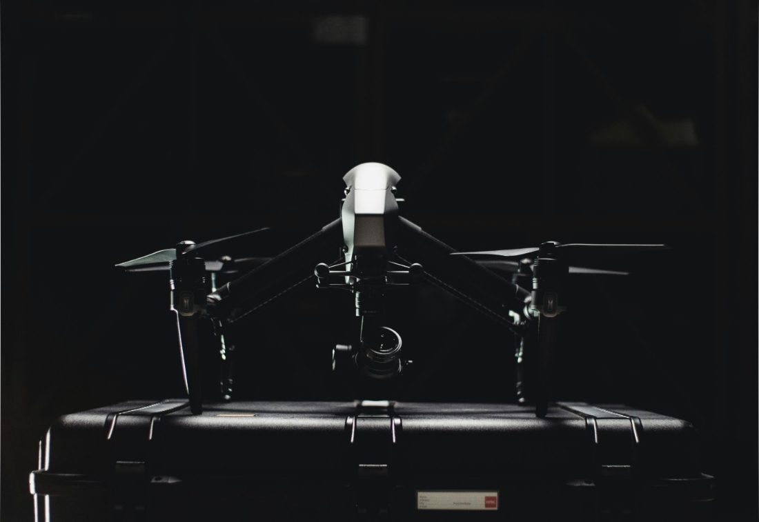Professional surveillance UAV on its transport case